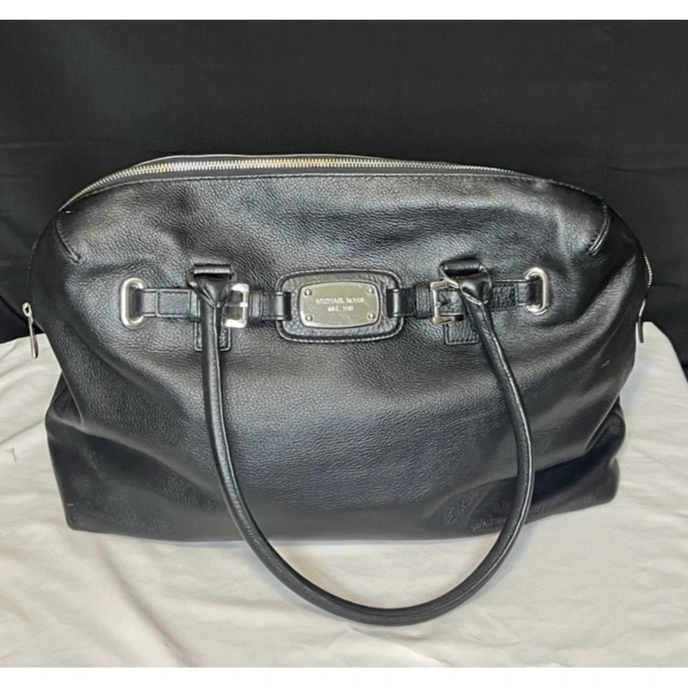 Michael Kors Black Pebble Leather Weekender Bag Luggage Satchel Bag Tote 16 x 13